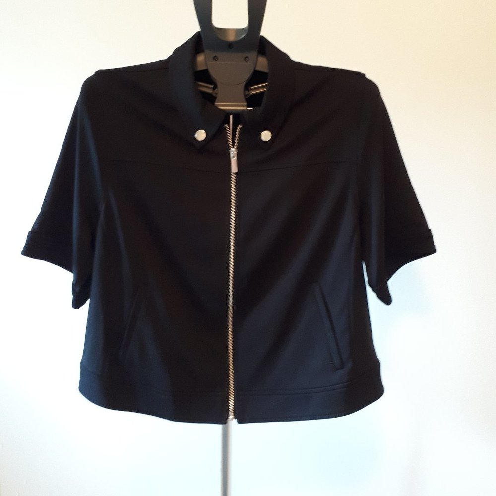 Michel Studio Black Cropped Short Sleeve Jacket Size 16